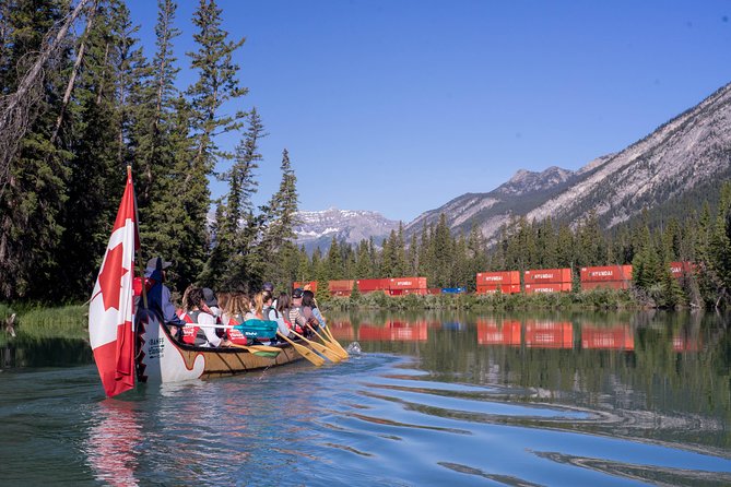 Banff National Park Big Canoe Tour - Paddling upstream on the Bow River