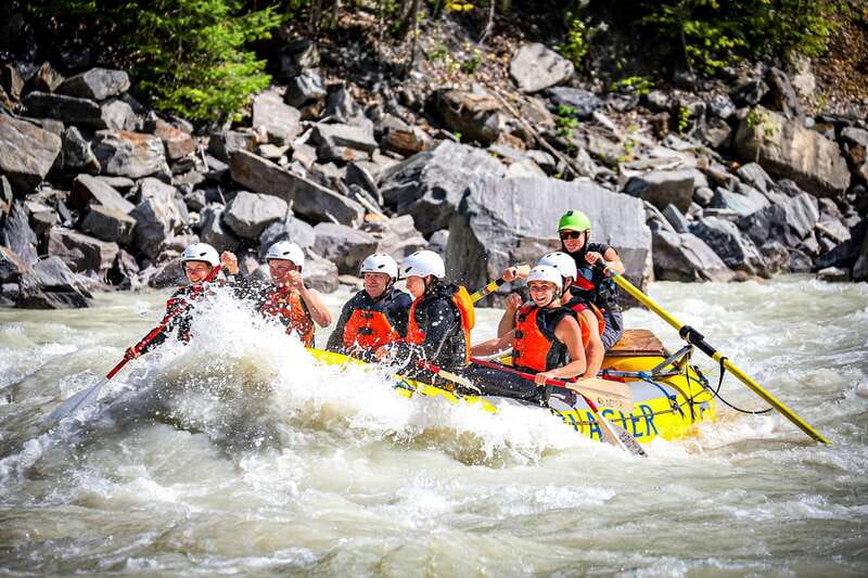 Golden, BC: Kicking Horse River Whitewater Raft Experience - A Waterfall Pause in a Narrow Canyon