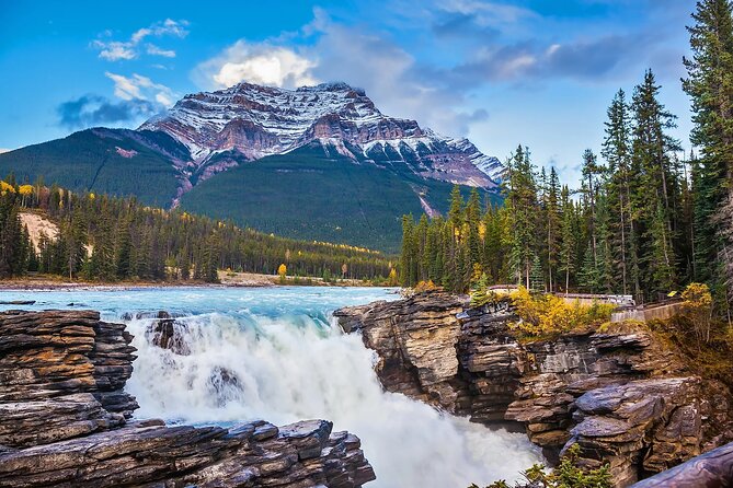 Jasper and Columbia Skywalk Icefield Parkway Private Day Tour - Athabasca Falls and Sunwapta Falls show two kinds of power