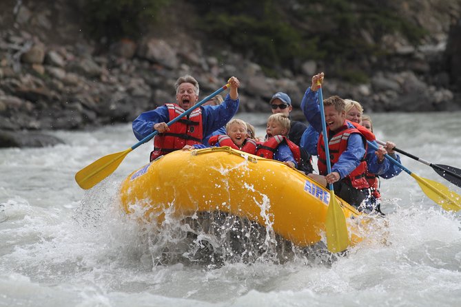 Rafting on Athabasca River Mile 5 in Jasper - Class II rapids: splashy, active, and not extreme
