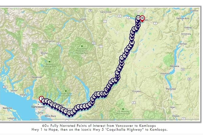 Smartphone Audio Driving Tour between Kamloops and Vancouver - Merritt, Nicola Lake, and the final approach